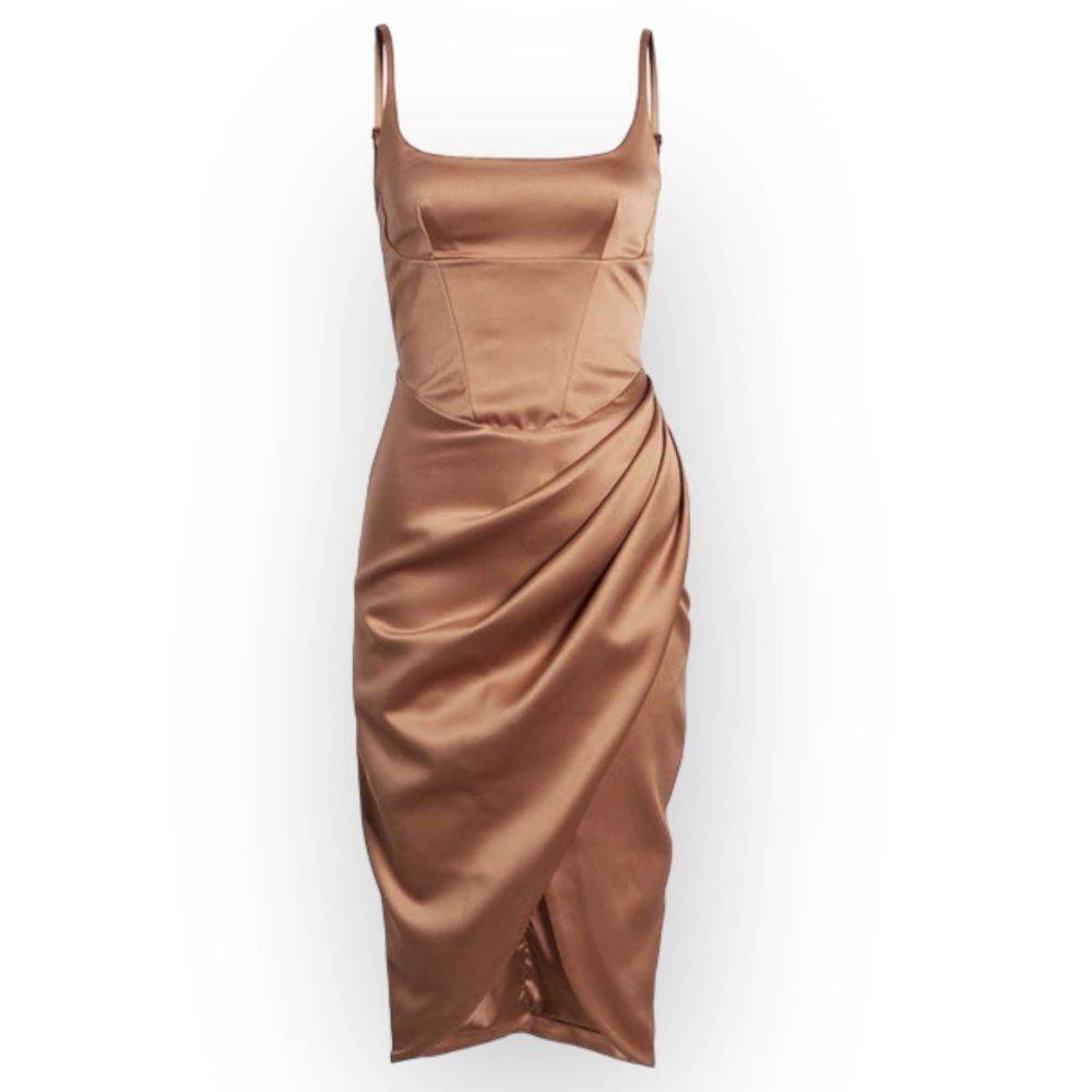 HOUSE OF CB NWT BIANCA MOCHA SATIN CORSET MIDI DRESS MOCHA BROWN SIZE XS - Picture 15 of 15